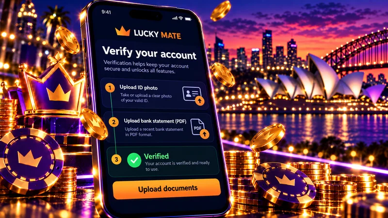 Phone uploading an ID card and a bank statement for Lucky Mate account verification